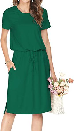 Womens Floral Short Sleeve Work Casual Midi Dress with Pockets White S at Amazon Women’s Clothing store