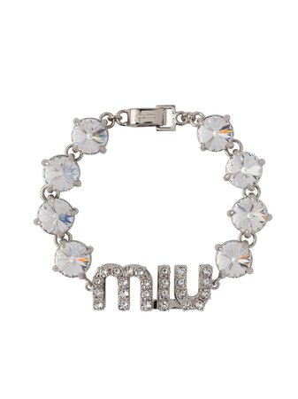 Shop silver Miu Miu crystal-embellished logo bracelet with Express Delivery - Farfetch