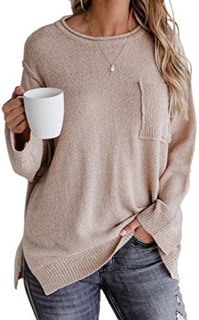 OFEEFAN Plus Size Sweaters for Women Crewneck Fall Sweaters for Women Trendy Beige XXL at Amazon Women’s Clothing store