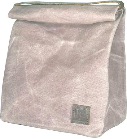 Amazon.com: Lunch Bag (Lunch Box) Large Lined Waxed Canvas Roll Top Tote Bag; Leather Handle and Brass Snap Closure - Periwinkle Gray/Lilac/Lavender - by In The Bag: Kitchen & Dining