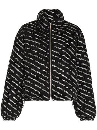Shop black Alexander Wang diagonal-logo zip-up puffer jacket with Express Delivery - Farfetch