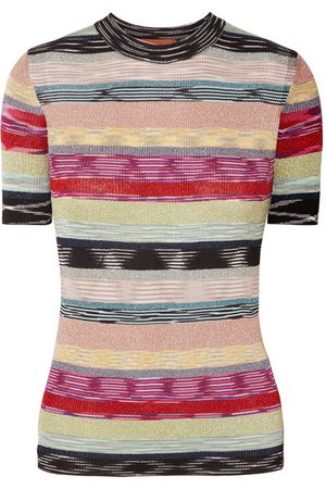 Missoni | Striped metallic crochet-knit T-shirt | NET-A-PORTER.COM
