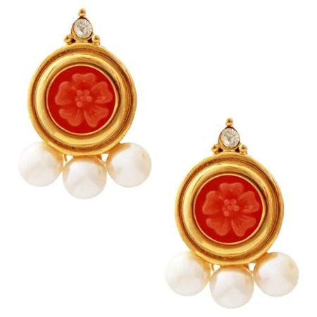 Carved Faux Coral Earrings With Pearl Details
