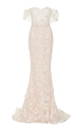 Lulu Strapless Floral-Embroidered Lace and Silk Tulle Gown by Mira Zwillinger | Moda Operandi