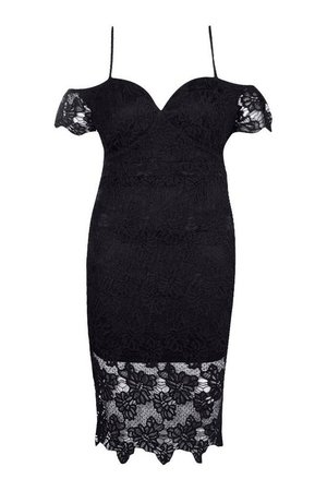 Plus Corded Lace Midi Dress | Boohoo black