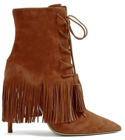 Mustang 105 Fringed Suede Ankle Boots - Womens - Tan