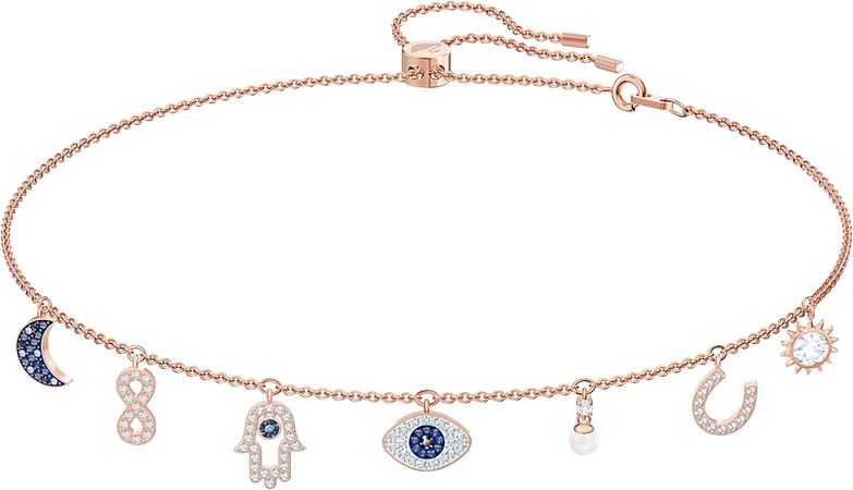 Amazon.com: Swarovski Symbolic Collection Women's Choker-Style Necklace, with Seven Blue and White Crystal Charms, Rose-Gold Tone Plated Chain: Clothing, Shoes & Jewelry