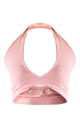 Baby Pink Halterneck Jersey Crop Top | Tops | PrettyLittleThing