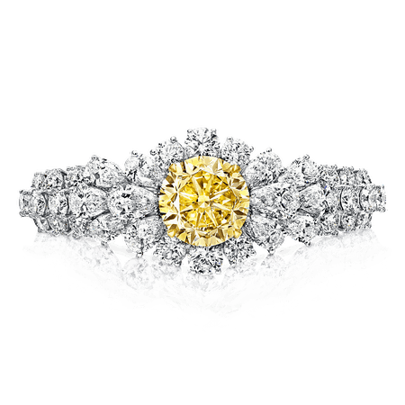 Yellow and White Diamond Bracelet, 20.66 carat Fancy Intense Yellow round centre stone | Graff