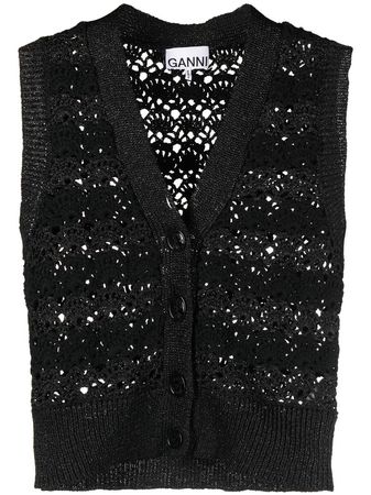 GANNI V-neck crochet-knit Cardigan - Farfetch