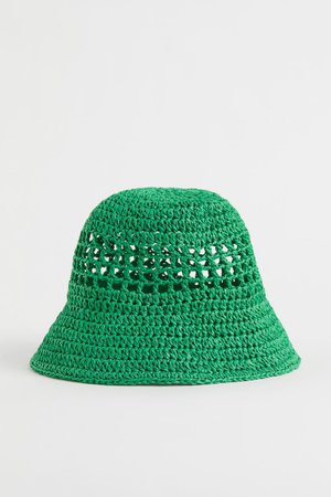 Straw Hat crochet Green retro H&M 60s 70s earthy