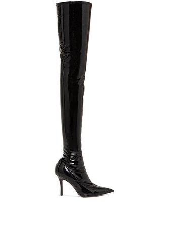 Amina Muaddi Ami 70Mm Patent-Leather Thigh-High Boots | Farfetch.com