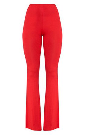 Red Basic Jersey Flared Trousers | Trousers | PrettyLittleThing