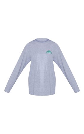 Grey Marl Take Time Print Long Sleeve T Shirt | PrettyLittleThing USA