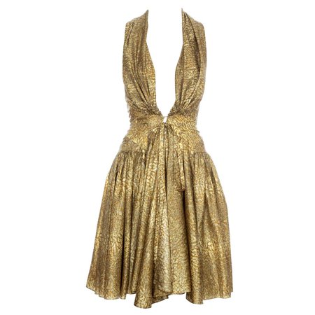 Azzedine Alaia gold silk mid-length evening dress, ss 1987 For Sale at 1stDibs