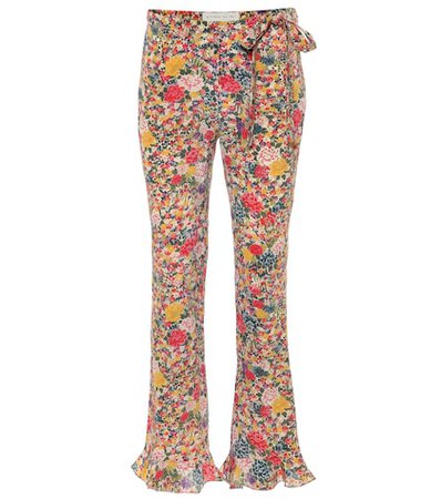 Mid-rise flared printed silk pants