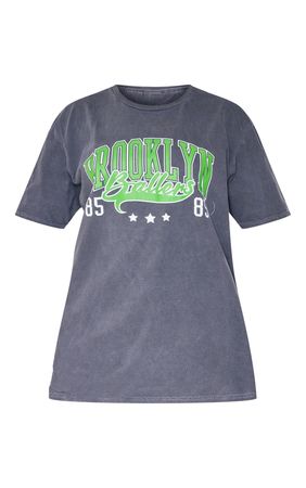 Grey Brooklyn Varsity Print Washed T Shirt | PrettyLittleThing USA