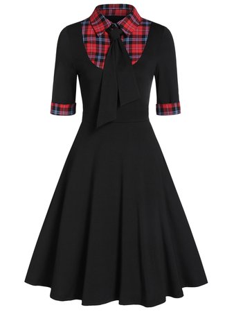 [41% OFF] Plaid Panel High Waist Fit And Flare Dress | Rosegal