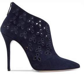 Cutout Embroidered Suede Ankle Boots
