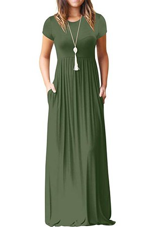 GRECERELLE Women's Short Sleeve Loose Plain Maxi Dresses Casual Long Dresses with Pockets Army Green XL at Amazon Women’s Clothing store