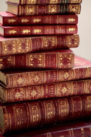 books in red and gold