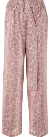 STAND - Alaina Belted Snake-effect Coated Faux Leather Wide-leg Pants - Pink