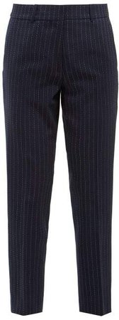 Racil - Aries High Rise Striped Wool Blend Trousers - Womens - Navy