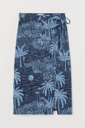 Linen-blend Wrap Skirt - Dark blue/landscape - Ladies | H&M US