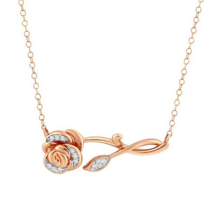 Disney Belle Diamond Necklace 9K Rose Gold 1/10 CTTW | Enchanted Disney Fine Jewelry – Enchanted Disney Fine Jewelry UK