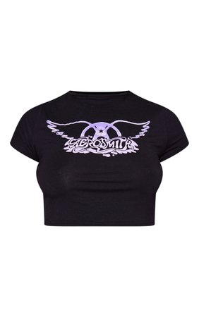 Black Aerosmith Cropped Short Sleeve Tshirt | PrettyLittleThing USA
