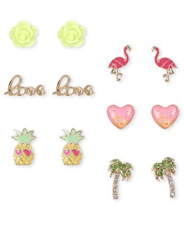 Girls Flamingo Pineapple 'Love' Tropical Earrings