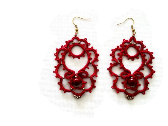 Red Lace Earrings with Bead