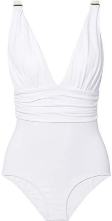 Panarea Embellished Ruched Swimsuit - White