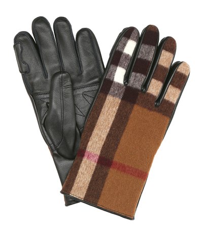 Burberry - Checked wool and leather gloves | Mytheresa