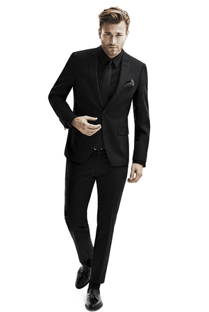 Black suit black shirt
