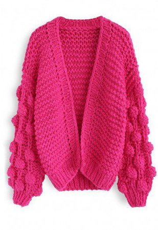 Cuteness on Sleeves Chunky Cardigan in Hot Pink - OUTERS - Retro, Indie and Unique Fashion