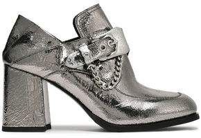Leah Buckled Metallic Cracked-leather Pumps