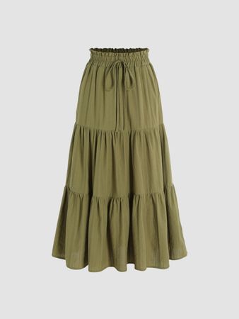 Texture Knotted Ruffle Tiered Midi Skirt - Cider