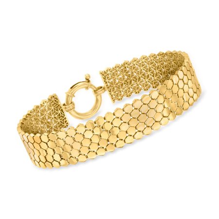 Ross-Simons 18kt Gold Over Sterling Honeycomb-Pattern Link Bracelet