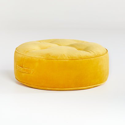 Yellow Velvet Flat Pouf + Reviews | Crate and Barrel