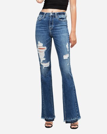 Flying Monkey High Waisted Ripped Flare Jeans