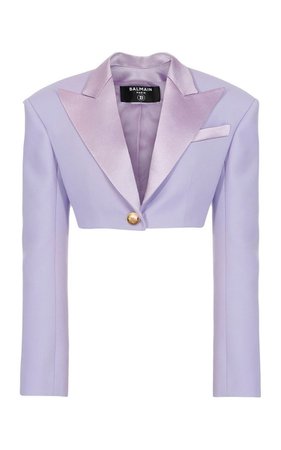 Lavender Balmain Satin-Trimmed Wool Cropped Blazer