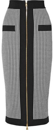 Houndstooth Stretch-knit Pencil Skirt - Black