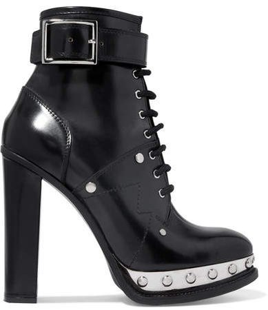 Studded Leather Ankle Boots - Black