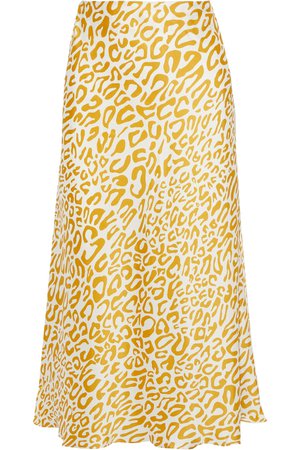 Gold Davis leopard-print satin-twill midi skirt | Sale up to 70% off | THE OUTNET | REBECCA MINKOFF | THE OUTNET