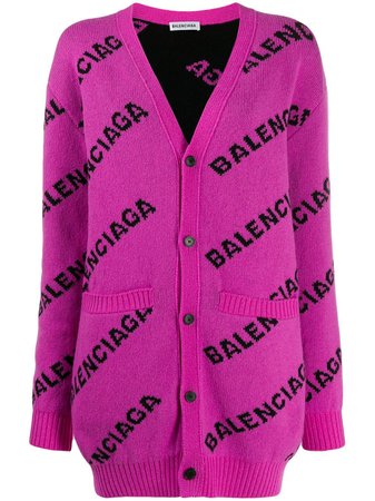 Balenciaga Logo Print Cardi-Coat 555280T1473 Pink | Farfetch