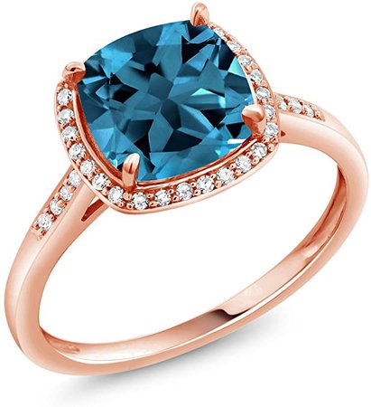 Amazon.com: Gem Stone King 10K Rose Gold London Blue Topaz and Diamond Accent Women Engagement Ring (2.74 Ct Cushion, Available 5, 6, 7, 8, 9) (Size 8): Jewelry