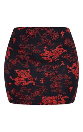 Shape Black Dragon Print Bodycon Skirt | PrettyLittleThing USA