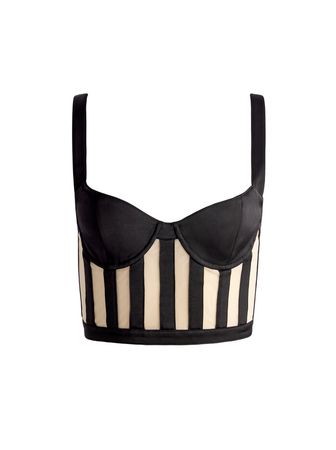 Helene Striped Bustier Top In Black/almond | Alice And Olivia