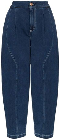 high-waist tapered jeans